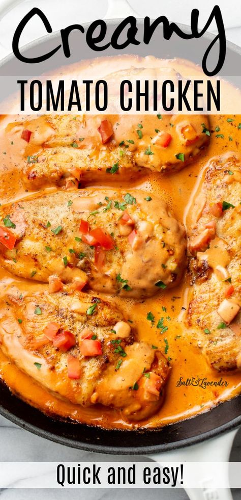 Chicken Stewed Tomatoes, Crockpot Recipes Tomato, Tomato Soup Meal Ideas, Chicken With Crushed Tomatoes, Tomato Pasta Chicken Recipe, Garlic Tomato Chicken, Chicken And Stewed Tomatoes Recipe, Chicken And Heirloom Tomatoes, Creamy Tomato Basil Chicken Instant Pot