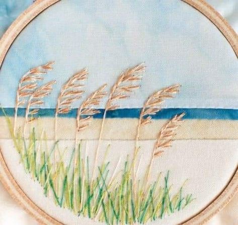 Seaside Embroidery, Beach Embroidery Designs, Watercolor Embroidery, Beach Embroidery, Textile Art Embroidery, Diy Embroidery Designs, Embroidery Tshirt, Hand Embroidery Projects, Hand Embroidery Flowers