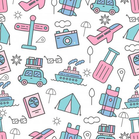 Cute Seamless Pattern, Graphic Editing, Travel Prints, Seamless Pattern, Premium Vector, Seamless Patterns, Graphic Resources, Vector Free, Bullet Journal