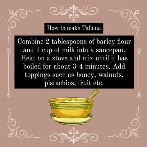 Prophet Muhammad ﷺ sunnah talbina recipe Talbina Recipe Sunnah, Talbina Recipe, Suhoor Ideas, Sunnah Food, Soups Healthy, Ramadan Tips, Masha Allah, Barley Flour, Beautiful Islamic Quotes