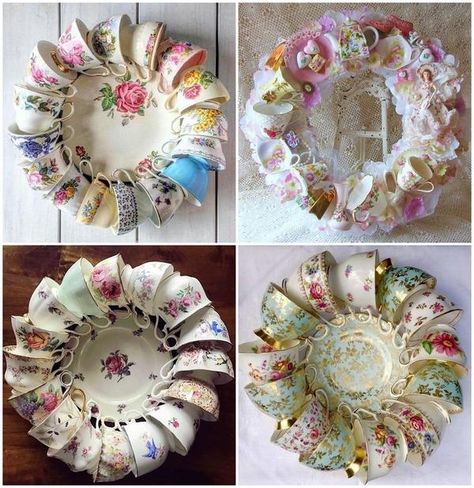 China Tea Cups Crafts, Old Dishes Crafts Diy Projects, Old Tea Cups Ideas, Tea Cups Diy, Repurposed China, Cup And Saucer Crafts, Tea Cup Display, Bird Fountain, Tea Cup Art