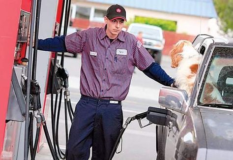 gas station attendants...no more & you ran over the hose thing DING so they had to stop working on cars to fill 'er up. Now? Sell cigarettes & lottery tickets :( Gas Station Employee, Gas Station Uniform, Gas Station Attendant, Environmental Portrait, Zombie Prom, Lottery Tips, Strip Clubs, Old Gas Stations, Environmental Portraits