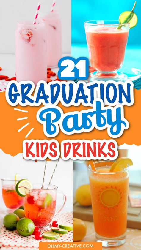 21 Graduation Party Drinks - Non-Alcoholic Celebration! Toast to your achievements with our curated selection of 21 non-alcoholic graduation party drinks! From vibrant mocktails to refreshing sodas, elevate your celebration with these festive and flavorful beverages. No school celebration is complete without these non-alcoholic grad party drinks. Cheers to a bright future ahead! #GraduationParty #NonAlcoholicDrinks Punch For Graduation Party, Graduation Punch Recipes Non Alcoholic, Graduation Punch Recipes, Graduation Cocktail Drink Names, Graduation Drink Names, Drinks For Graduation Party, Grad Party Drinks, Graduation Party Menu Ideas, Party Drinks Nonalcoholic