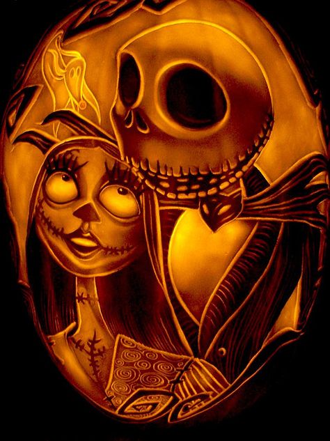 Jack and Sally by DanSzczepanski, via Flickr My daughter Alyssa would love this. Pumpkin Etching, Jack Y Sally, Nightmare Before Christmas Tattoo, Jack The Pumpkin King, Christmas Tattoo, Sally Nightmare, Sally Nightmare Before Christmas, Jack Jack, Tim Burton Films