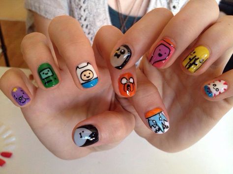 Adventure Time Nails, Time Nails, Mens Nails, Hippie Nails, Punk Nails, Hard Nails, Grunge Nails, Studded Nails, Simple Acrylic Nails