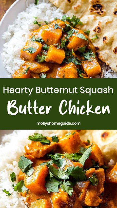 Indulge in the perfect combination of flavors with this delicious Butternut Squash Butter Chicken recipe! The creamy butternut squash pairs beautifully with the rich butter chicken sauce, creating a dish that is both comforting and satisfying. This recipe is perfect for cozy family dinners or special occasions when you want to impress your guests. Elevate your cooking game with this mouthwatering fusion of sweet and savory flavors that will leave everyone clamoring for seconds. Butternut Squash Dinner Ideas, Butternut Squash Butter Chicken, Quick Butternut Squash, Butternut Squash Butter, Butternut Squash And Chicken, Butternut Squash Dinner, Chicken Squash, Butter Chicken Sauce, Frozen Butternut Squash