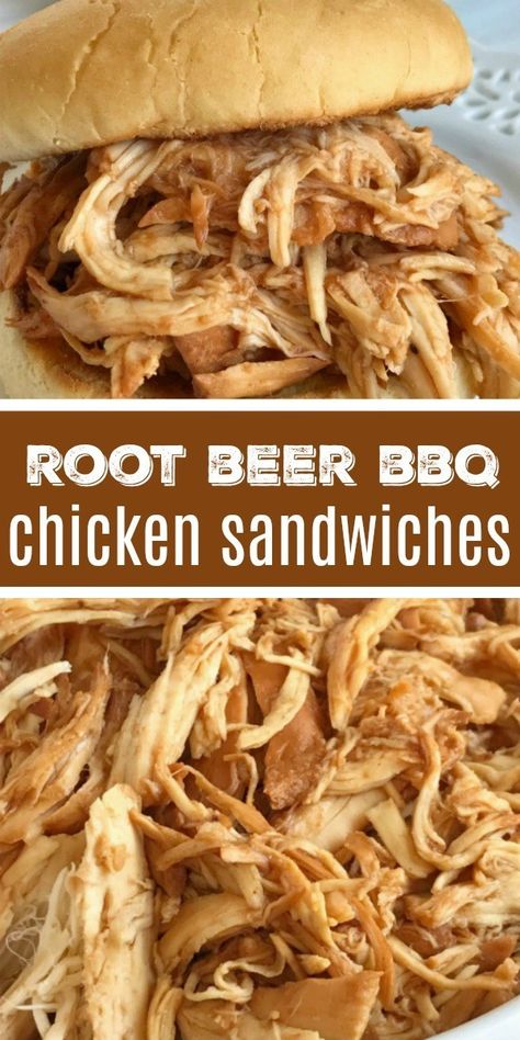 Root Beer Chicken, Bbq Chicken Sandwiches, Picnic Potluck, Bbq Chicken Sandwich, Beer Chicken, Chicken Bbq, Chicken Sandwiches, Pulled Chicken, Chicken Slow Cooker Recipes