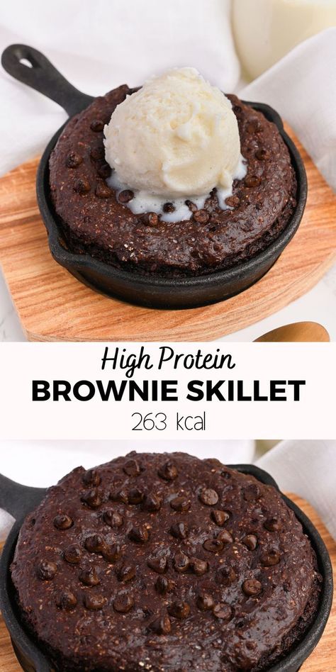 High protein brownie skillet recipe Low Calorie High Protein Sweets, Low Calorie High Protein Breakfast To Go, Single Serve Protein Brownie, Single Serve Protein Dessert, Low Calorie Single Serve Desserts, Protein Desserts Easy, Low Calorie Banana Recipes, Low Calorie High Protein Desserts, Protein Desserts Healthy