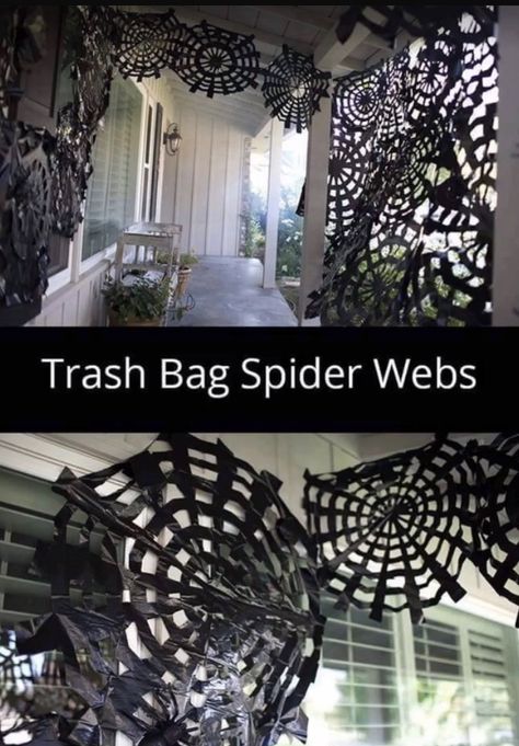 Trash Bag Spider, Spider Webs Halloween, Porche Halloween, Easy Halloween Decor, Pasteles Halloween, Spider Web Halloween Decorations, Fun Diy Halloween Decorations, Bags To Make, Halloween Dance