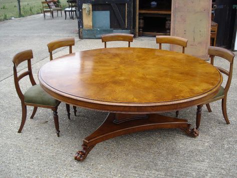 Would love this in our dining room! Large Round Dining Table - 6ft Diameter Regency Revival Burr Oak Dining Table To Seat 10 To 12 People Cream Upholstered Dining Chairs, Regency Revival, Unique Dining Room Table, 12 Seat Dining Table, Large Dining Room Table, Large Round Dining Table, Grande Table A Manger, Burr Oak, Dining Table With Leaf