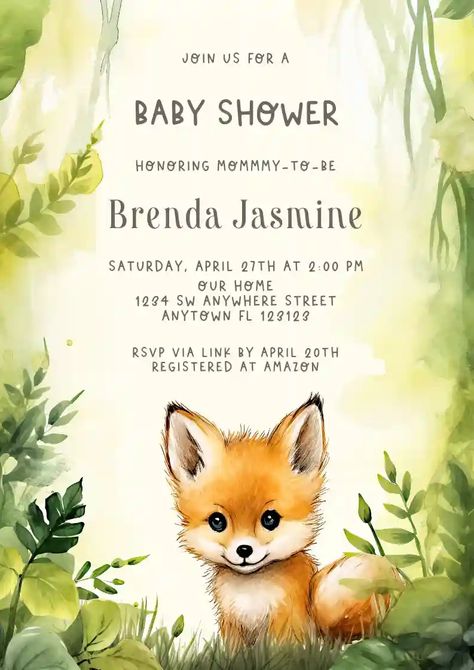 Fox Invitation, Free Baby Shower Invitations, Baby Bash, Online Invitation, Woodland Fox, Invitation Maker, Free Baby Shower, Baby Fox, Online Invitations