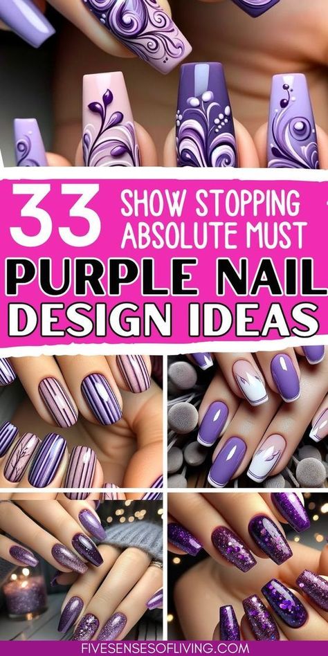 Great ready for these nails that you'll think are grape! These are the best purple nails and purple nail designs to upgrade your nails and get inspired by the best purple nail ideas of the season. You'll find pastel nails, deep purple nails, sparkly and glittery purple nails and so much more! The added plus is they come is short nails, long nails, almond shaped nails check them out now! Purple Nails New Years, Silver And Purple Nail Designs, Purple Gradient Nails Shades, Purple Nails For Winter, Purple Dip Powder Nails Design, Purple And Grey Nail Designs, Purple And Silver Nail Ideas, February Nails Purple, Purple Pink Nails Designs