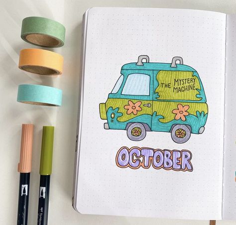 Series Drawings Ideas, Scooby Doo Bullet Journal, Spongebob Bullet Journal, Scooby Doo Drawing, Bullet Journal Theme Ideas, October Bullet Journal, Bujo Themes, Bullet Journal October, Bullet Journal Ideas Templates