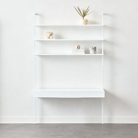 Modern Desks: Rolling, Leaning, Modular & More | CB2 White Lacquer Desk, Wall Mount Desk, Acacia Wood Desk, Lacquer Desk, Desk With Shelves, Fall Furniture, Glass Top Desk, Modular Desk, Marble Desk