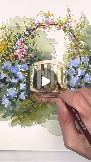 Artist/ teacher/ illustrator on Instagram: "One of my favorite garden tutorials on my  Patreon! So much fun and this yr I have so many hydrangeas ready to bloom. I’m so excited of course naturally I’ll be away.😂 next week. I am off to Portugal for my watercolor retreat and I bet they probably start to bloom when I’m there. I swear this year I keep missing everything. However, you can have access to this all year long if you join the Patreon link is in my profile . It’s super easy & fun! 🤩  . . . . . . . , #watercolor #watercolorartist #bluehydrangea #garden #gardening #paintingprocess #howtopaint #watercolorflowers #watercolorforbeginners #beginnerwatercolor #artoftheday" Watercolor Flower Garden, Nature Watercolor Paintings Easy, Garden Painting Easy, Gardening Watercolor, Garden Tutorials, Hydrangea Watercolor, Beginning Watercolor, Inspirational Paintings, Watercolor Hydrangea