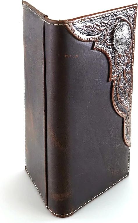 Ariat Men's Rodeo Wallet, Hand Tooled Leather Corner, Antiqued Silver Concho, Tan at Amazon Men’s Clothing store Branded Wallets, Hand Tooled Leather, Tooled Leather, Leather Tooling, Hand Tools, Rodeo, Clothing Store, Antique Silver, Wallets