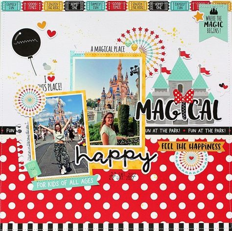 Disneyland Holidays, Scrapbook Themes, Disney Scrapbooking Layouts, Disney Scrapbook Pages, Scrapbook Layout Sketches, Disney Magic Kingdom, Memory Scrapbook, Disney Scrapbook, Scrapbook Sketches