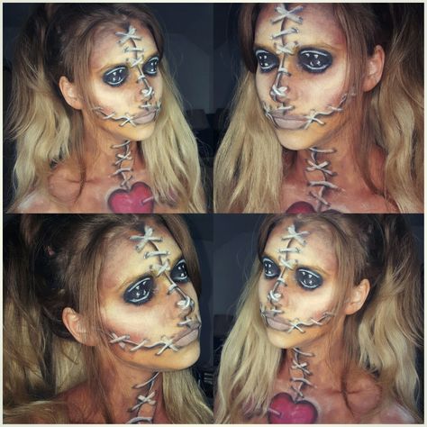 Voodoo doll makeup #diamondfxfacepaint #snazaroo #makeupbycherece Voodoo Doll Makeup Halloween, Voodoo Halloween Makeup, Diy Voodoo Doll, Voodoo Doll Halloween Costume, Diy Voodoo Doll Costume, Voodoo Doll Makeup, Diy Voodoo Dolls, Voodoo Doll Costume, Doll Makeup Tutorial