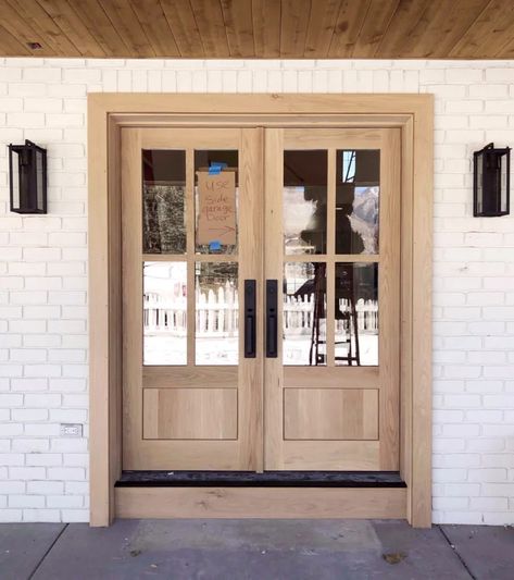 Farmhouse Reno, Farmhouse Kitchen Lighting, Beautiful Front Doors, Affordable Interior Design, Exterior Renovation, Wood Front Doors, Hill Interiors, Modern Farmhouse Exterior, Farmhouse Exterior