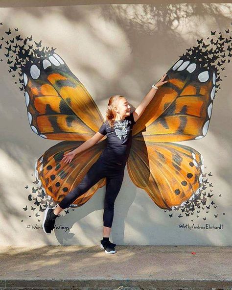 I want to feel as magical as this little girl feels posing with these butterfly wings #SouthAfrica #WorldWideWings  Does anyone know the official name of this specific butterfly?  Hint: It’s pretty prominent in South Africa Butterfly Wings Mural, Wings Mural, Pola Cat Dinding, Lukisan Lanskap, Angel Wings Wall Art, Angel Wings Art, Selfie Wall, Garden Mural, Urbane Kunst