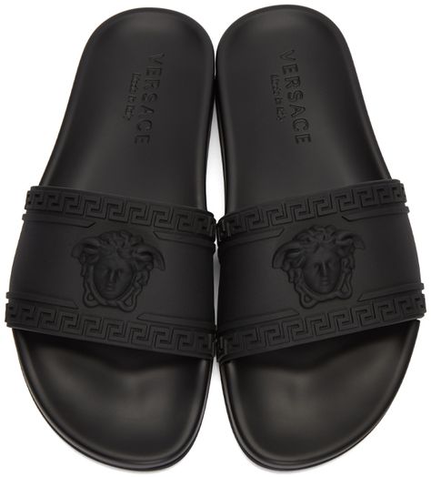 Versace Mens Black Medusa Slide Sandals Versace Slippers, Versace Slides, Slides For Men, Black Medusa, Versace Sandals, Shoes Wallpaper, Designer Slides, Mens Slip On Shoes, Slipon Shoes