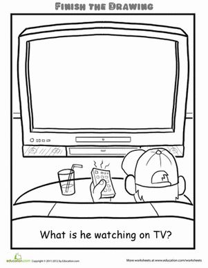 Finish the Drawing: What is he Watching on TV? | Worksheet | Education.com