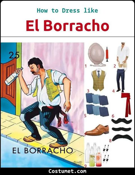 El Borracho's Costume from Loteria Diy Loteria Cards Costume, Loteria Party Ideas Outfit, Loteria Costumes Ideas, Diy Loteria Cards, Loteria Cards, Red Belt, Halloween Party Costumes, Diy Halloween Costumes, Mens Costumes