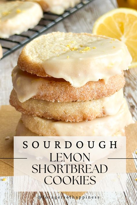 These sourdough lemon shortbread cookies are the perfect sweet and tangy sourdough cookie recipe. These sourdough lemon cookies can be made start to finish in less than one hour. They are fast and easy and turn out so delicious. These crisp buttery sourdough discard cookies are perfect for any occasion. They make a great summer treat to serve for Mother’s Day Father’s Day or the Fourth of July picnic celebration. They also make a great cookie to make for the holiday season. Easy Sourdough Lemon Bars, Lemon Glazed Shortbread Cookies, Sourdough Discard Tea Biscuits, Sourdough Summer Recipes, Sourdough Lemon Recipes, Sourdough Discard Lemon Cookies, Lemon Sourdough Cookies, Fourth Of July Sourdough, Sourdough Discard Lemon Bars