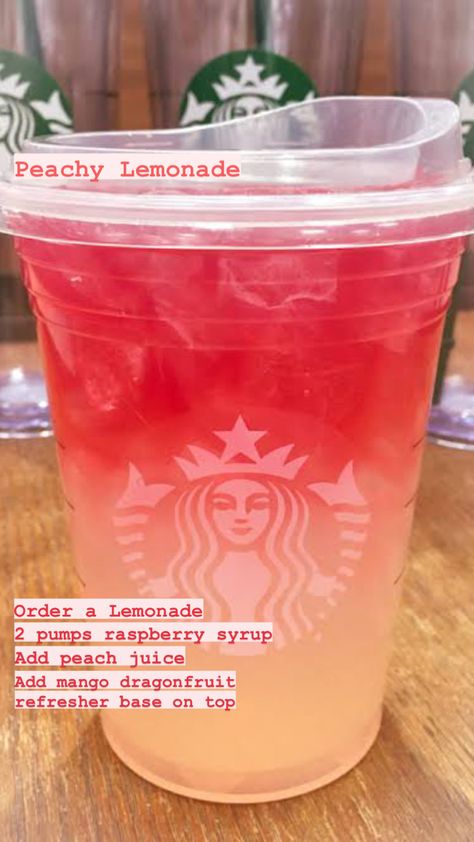 #peachy #lemonade #starbuckslover #credits Starbucks Lemonade Drinks, Blended Strawberry Lemonade, Starbucks Lemonade, Lemonade Refresher, Starbucks Drink Menu, Starbucks Secret Menu Recipes, Cold Starbucks Drinks, Starbucks Drinks Diy, Secret Starbucks Recipes