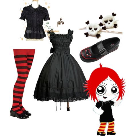 "ruby gloom" by rockkitty300 on Polyvore.. I'm thinking next year's Halloween! Ruby Gloom Inspired Outfits, Ruby Gloom Outfit, Alternative Costume Ideas, Emily The Strange Costume, Ruby Gloom Cosplay, Ruby Gloom Costume, Alternative Halloween Costumes, Emily Strange, Characters Cosplay