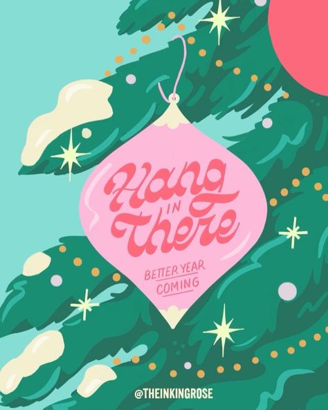 Roselly | Lettering Artist on Instagram: “Hang in there! Pun intended 💜 Playing with a little bit of animation, illustration style, and colors... . What do you think? ✨ . . . Music:…” Painting Logo Design, Xmas Gif, Christmas Card Illustration, Christmas Graphic Design, Christmas Puns, Animation Illustration, Hang In There, Christmas Ad, Holiday Poster