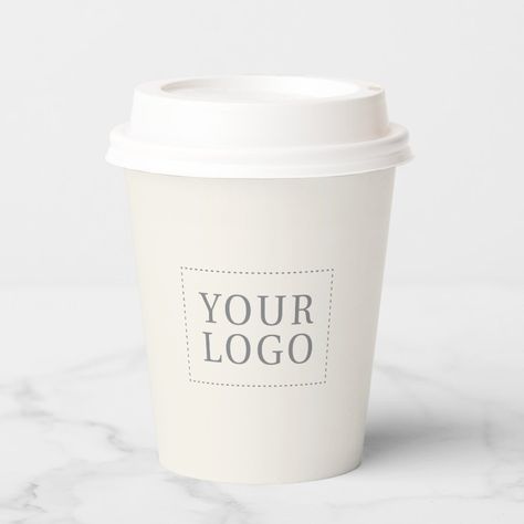 Simple Minimal Business Logo Custom Paper Cup  Zazzle Plastic Cups Design, Paper Cup Design, Paper Coffee Cups, Disposable Coffee Cups, Love Cafe, Mint Green Background, Business Paper, Stationery Packaging, Company Party