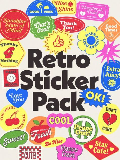 Retro Packaging, 동화 삽화, Sticker Template, Design Grafico, Cool Stickers, Fun Stickers, Sticker Collection, Sticker Pack, 로고 디자인