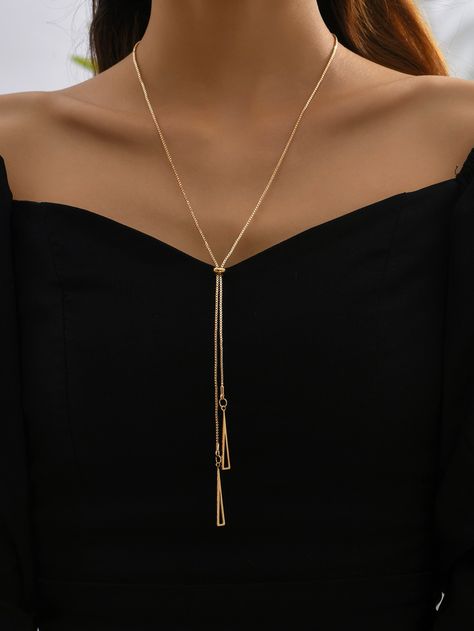 Triangle Charm Necklace Yellow Gold Fashionable   Iron     Women Fashion Jewelry, size features are:Bust: ,Length: ,Sleeve Length: Iron Woman, Picnic Accessories, Short Leather Boots, Long Necklaces, Daily Jewelry, Gold Collar, Long Chain Necklace, Long Pendant Necklace, Watches Women Fashion