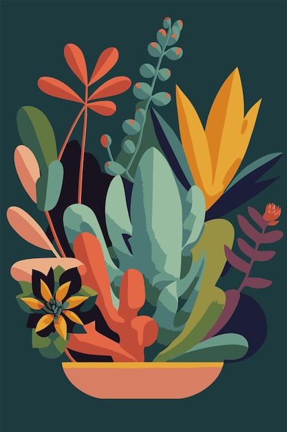 Vector potted plants succulents flat col... | Premium Vector #Freepik #vector #succulent #succulent-plant #cactus-illustration #cute-cactus Succulents Illustration, Succulent Images, Succulent Painting, Cactus Illustration, Colorful Succulents, Plants Succulents, Plant Vector, Style Background, Poster Art Print