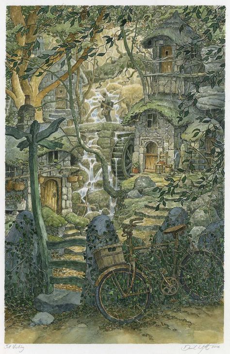 Terri Windling (@terriwindling) | Twitter David Wyatt Illustration, David Wyatt, Hills Illustration, Fritz Baumgarten, Mossy Tree, Cozy Art, Woodland Art, Fairy Pictures, Fairytale Illustration