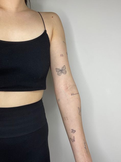 Fine lines tattoo Patchwork Fine Line Tattoo Sleeve, Line Work Sleeve Tattoo, Fine Line Patchwork Tattoo, Fine Line Sleeve Tattoo Women, Fine Lines Tattoo, Fine Line Tattoo Arm, Fine Line Sleeve, Fine Line Tattoo Sleeve, Straight Line Tattoo