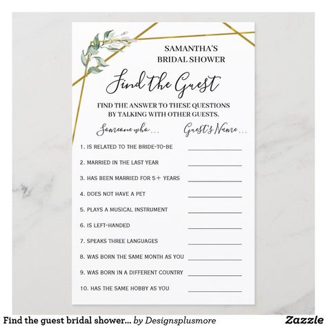 Find the guest bridal shower bilingual game Bilingual Activities, Find The Guest, Wedding Shower Games, Gold Bridal Showers, Wedding Activities, Bridal Shower Game, Geometric Wedding, The Guest, Game Card