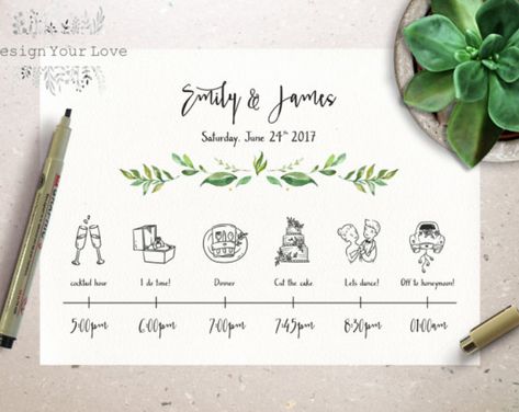 wedding timeline printable wedding itinerary template green weekend itinerary destination wedding invitation icon timeline greenery wedding Wedding Planning Timeline Printable, 12 Month Wedding Checklist, Wedding Day Timeline Template, Wedding Reception Timeline, Evening Wedding Invitations, Wedding Itinerary Template, Wedding Weekend Itinerary, Wedding Timeline Template, Wedding Icon