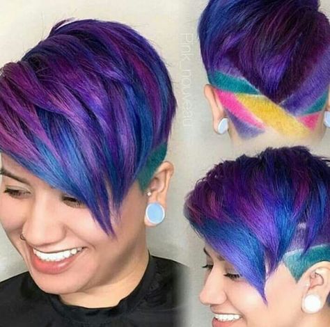 Multi colored. Short due Two Toned Hair, Short Hairstyles Fine, Vivid Hair Color, Multi Colored Hair, Best Hair Oil, Fun Hair, Short Hair Color, Colorful Hair, Undercut Hairstyles