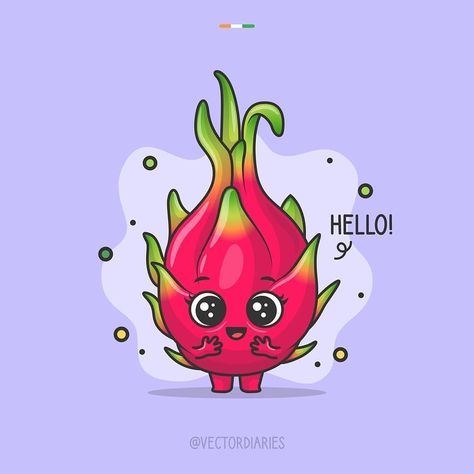 Cute Fruit Characters, Dragon Fruit Character, Cartoon Fruit Drawing, Dragon Fruit Tattoo, Dragon Fruit Cartoon, Fruit Character Design, Kirby Logo, Dragon Fruit Illustration, Dragon Fruit Art