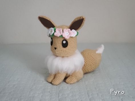 Pokemon Eevee – Miss Dolkapots Krafties Evee Evolution Crochet Pattern, Eevee Crochet Pattern, Eevee Crochet, Evee Evolution, Pokemon Pattern, Pokemon Eevee, Crochet Design Pattern, Pokemon Characters, Macrame Projects