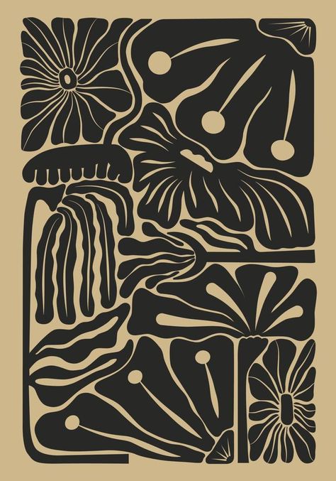 Abstract black hand drawn aesthetic floral illustration poster isolated on beige background. Botanical retro concept template perfect for postcards, wall art, banner, background etc. Hand Drawn Aesthetic, Heart Pattern Background, Brown Poster, Jungle Illustration, Abstract Template, Jungle Art, Aesthetic Floral, Golden Painting, Art Brown