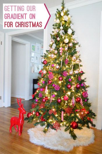 Ombre Christmas Tree | Young House Love Ombre Christmas Tree, Simple Holiday Decor, Holiday Mantel, Young House, Young House Love, Pink Ornament, Ombre Gradient, White Ornaments, Red Ornaments