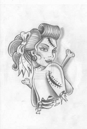 Zombie pin up idea 1 Pin Up Drawings Tattoo, Zombie Pin Up Girl, Zombie Girl Tattoos, Zombie Pinup, Pin Up Tattoo, Zombie Pin Up, Skull Drawings, Zombie Tattoos, Pin Up Girl Tattoo