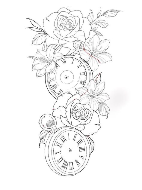 Time Clock Tattoo, Arm Tattoos Lettering, Pocket Watch Tattoo Design, Clock And Rose Tattoo, Watch Tattoo Design, Lion Art Tattoo, Pocket Watch Tattoos, Arm Sleeve Tattoos For Women, Cute Simple Tattoos