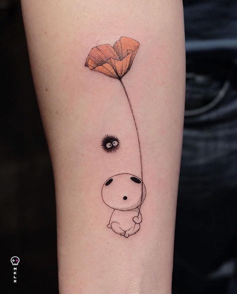 Radish Spirit Tattoo Studio Ghibli, Studio Ghibli Tattoo Color, Embroidery Ghibli, Studio Ghibli Flash Tattoo, Miyazaki Tattoo, Tatuaje Studio Ghibli, No Tattoo, Ephemeral Tattoo, Studio Ghibli Tattoo