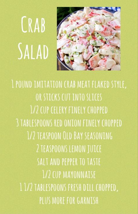 Crab Salad Healthy, Low Carb Crab Recipes, Subway Crab Salad Recipe, Imitated Crab Recipes, Crab Salad Sandwich, Crab Meat Salad, Salad Sides, Adult Lunchables, Cottagecore Recipes