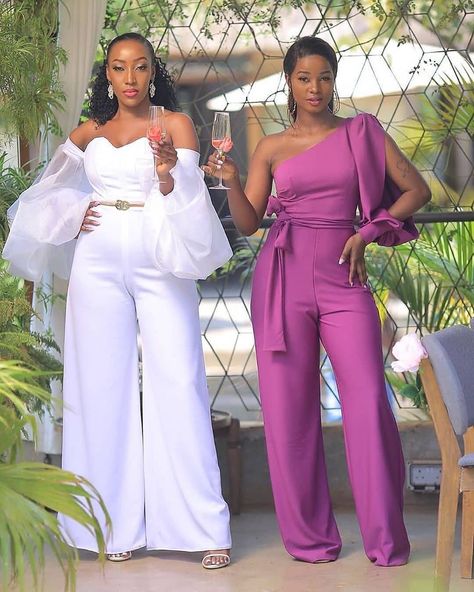 LÒFINDA - UK Wedding Directory on Instagram: “✨ Wedding guest outfit!!⁣ Which of these pantsuits will be showing up in for your best friends wedding? White or Purple?? ⁣ Belle…” Unique Dress Styles, African Jumpsuit, Jumpsuit Styles, African Ladies, Stylish Naija, Fabric Styles, African Styles, Best African Dresses, African Dresses Modern