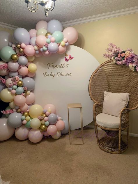 Birthday Backdrops | Flower Wall Backdrop | Photo Backdrop For Parties. Balloon Kingdom - BALLOON AND PARTY KINGDOM Pastel Balloon Arch Backdrop, Pastel Rainbow Balloon Garland, Takleef Party, Pastel Balloon Arch, Pastel Balloon Garland, Christening Balloons, Half Arch, Baby Shower Balloon Arch, Whimsical Birthday